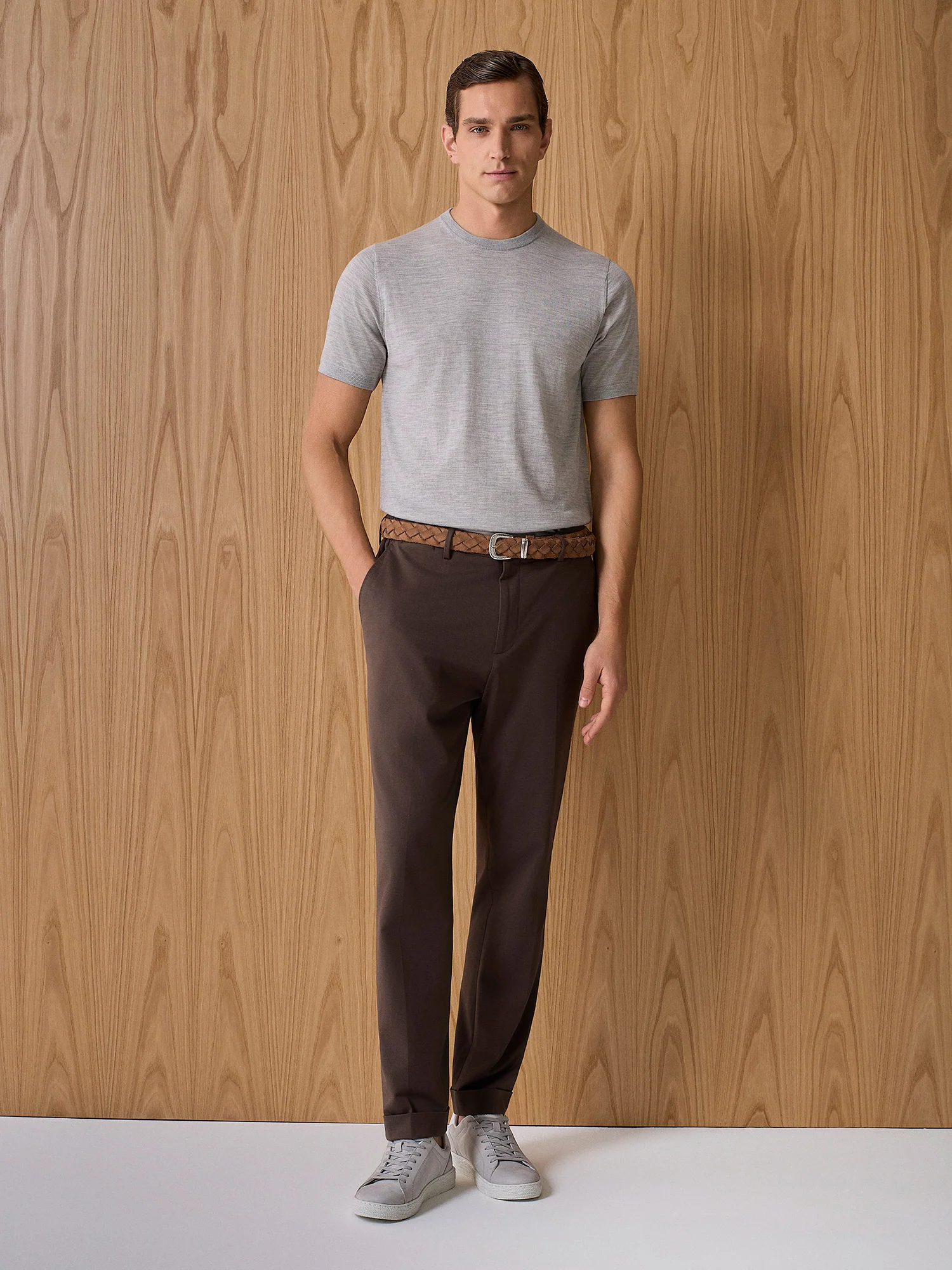 T-shirt in maglia misto seta e cashmere grigio - Image 3