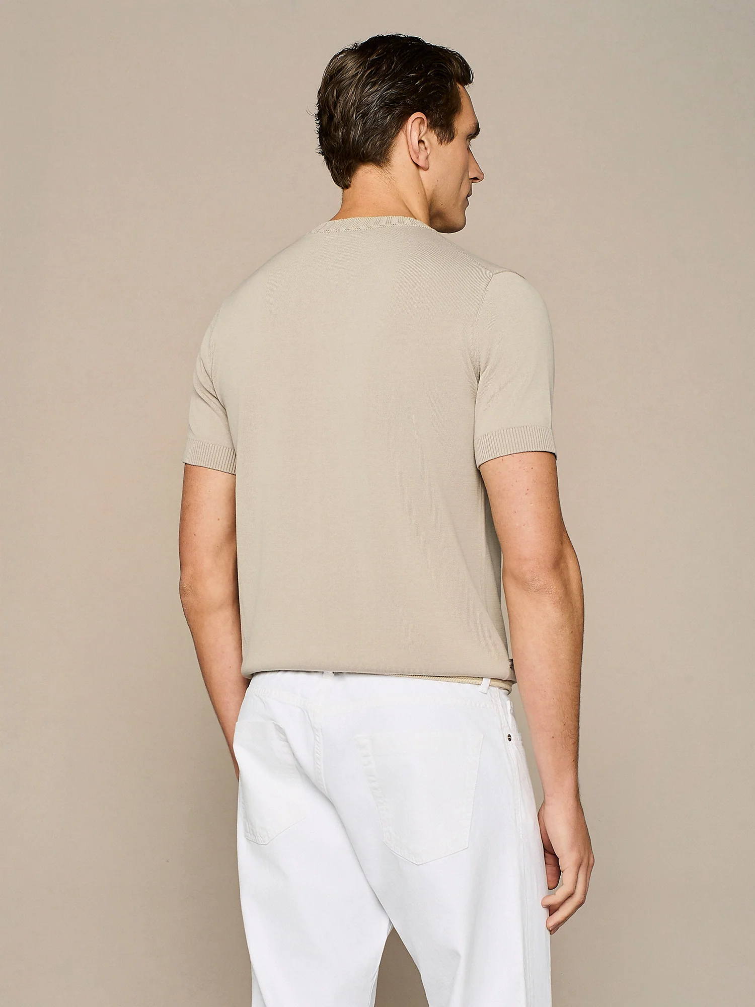 T-shirt in maglia in cotone lavato taupe - Image 4