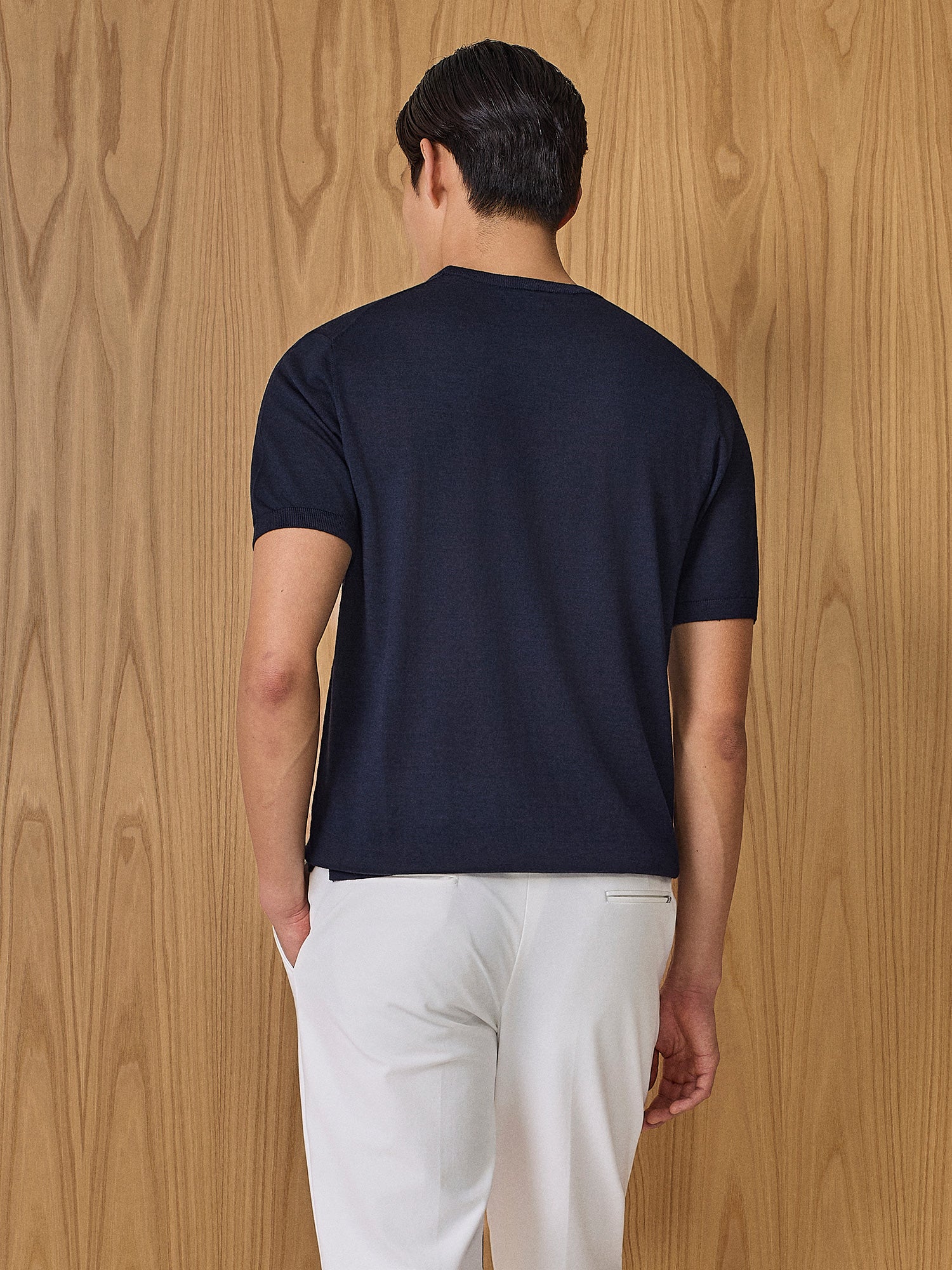 T-shirt in maglia misto seta e cashmere blu - Image 4